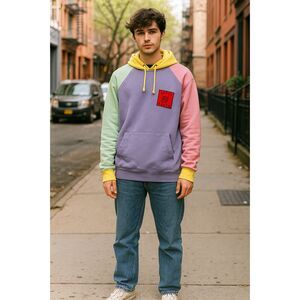 Teddy Fresh Multicolor 100% Cotton Pullover Sweatshirt Hoodie  Mens Size Small